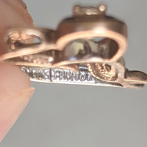 10K solid rose and white gold diamond double heart pendant - Picture 9 of 10